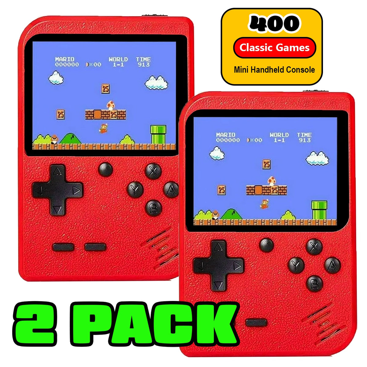 2 Pack Handheld Games for Kids Console 400 Retro Video Games, Portable Gaming Player Mini Arcade Electronic Toy Gifts for Boys Girls 2 Pack [Red] The Noodley