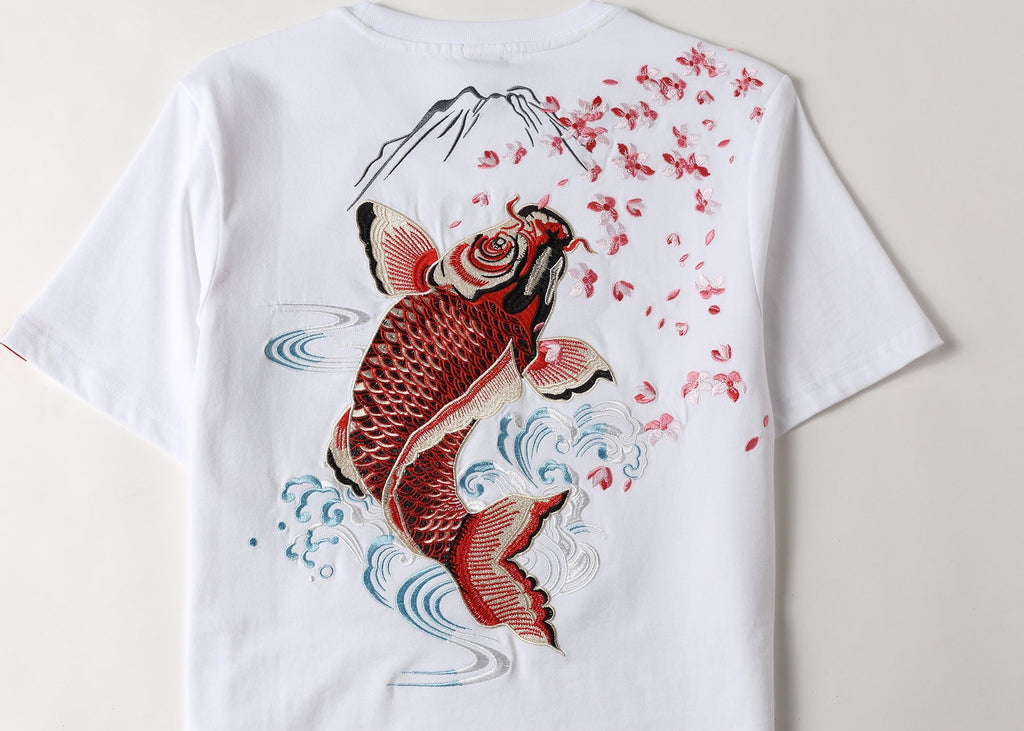 KH628 Red Koi Fish Embroidered Tee Niepce