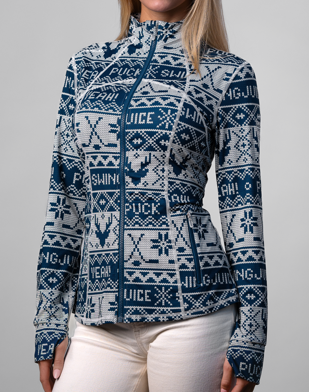 Hockey Puck Yeah Fairisle Women's Full Zip - Final Sale SwingJuice LLC