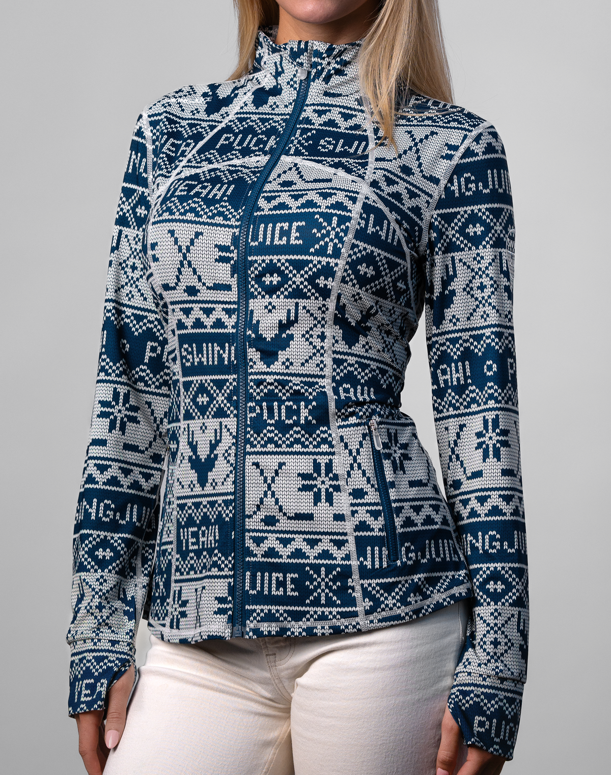 Hockey Puck Yeah Fairisle Women's Full Zip - Final Sale SwingJuice LLC