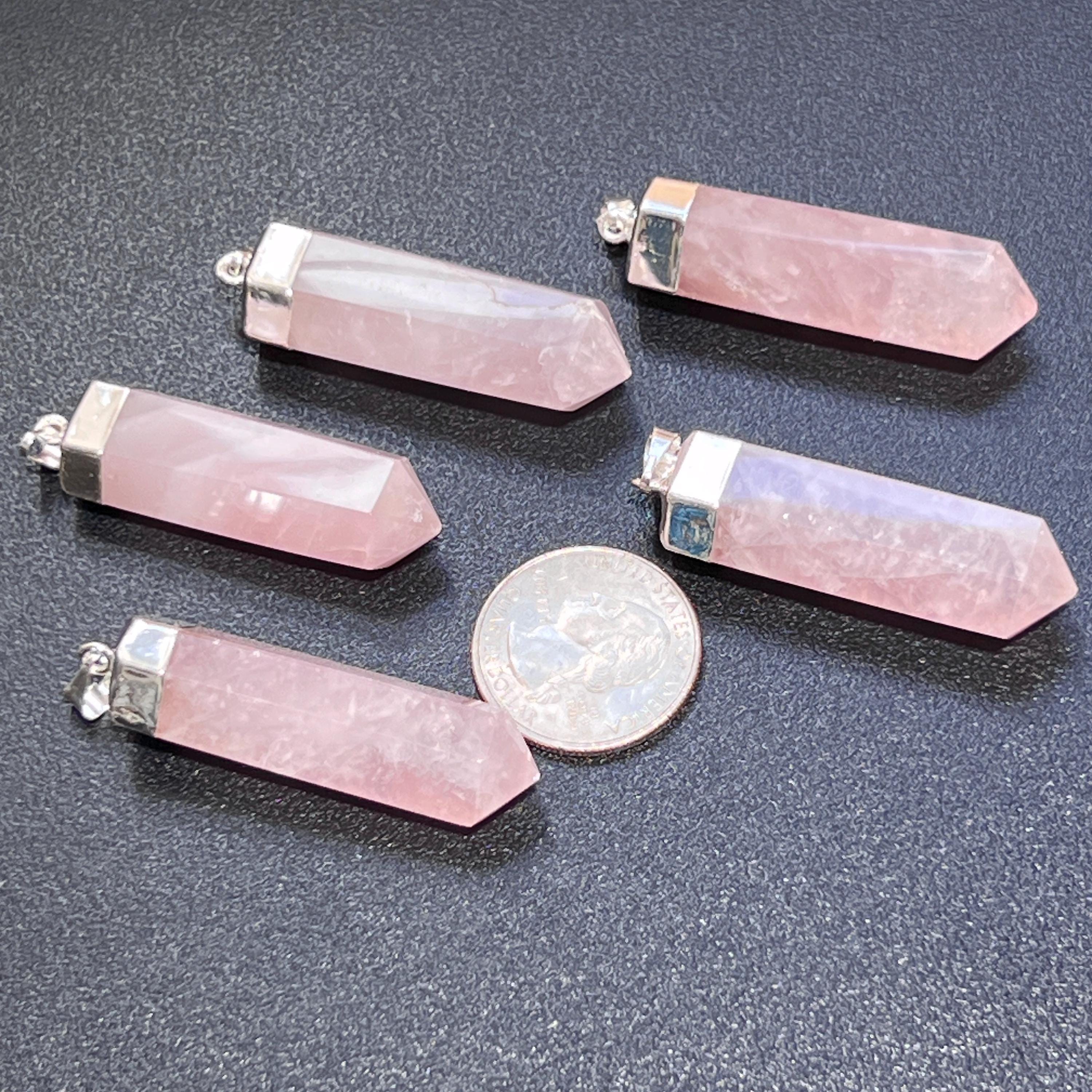 Pink Rose Quartz Crystal Point Faceted Pendant (Silver Plated) Amazing Crystals