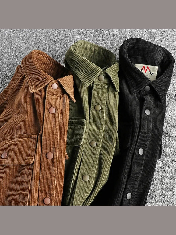 Men's Plus Size Corduroy Button Up Long Sleeve Jacket NicholesGifts