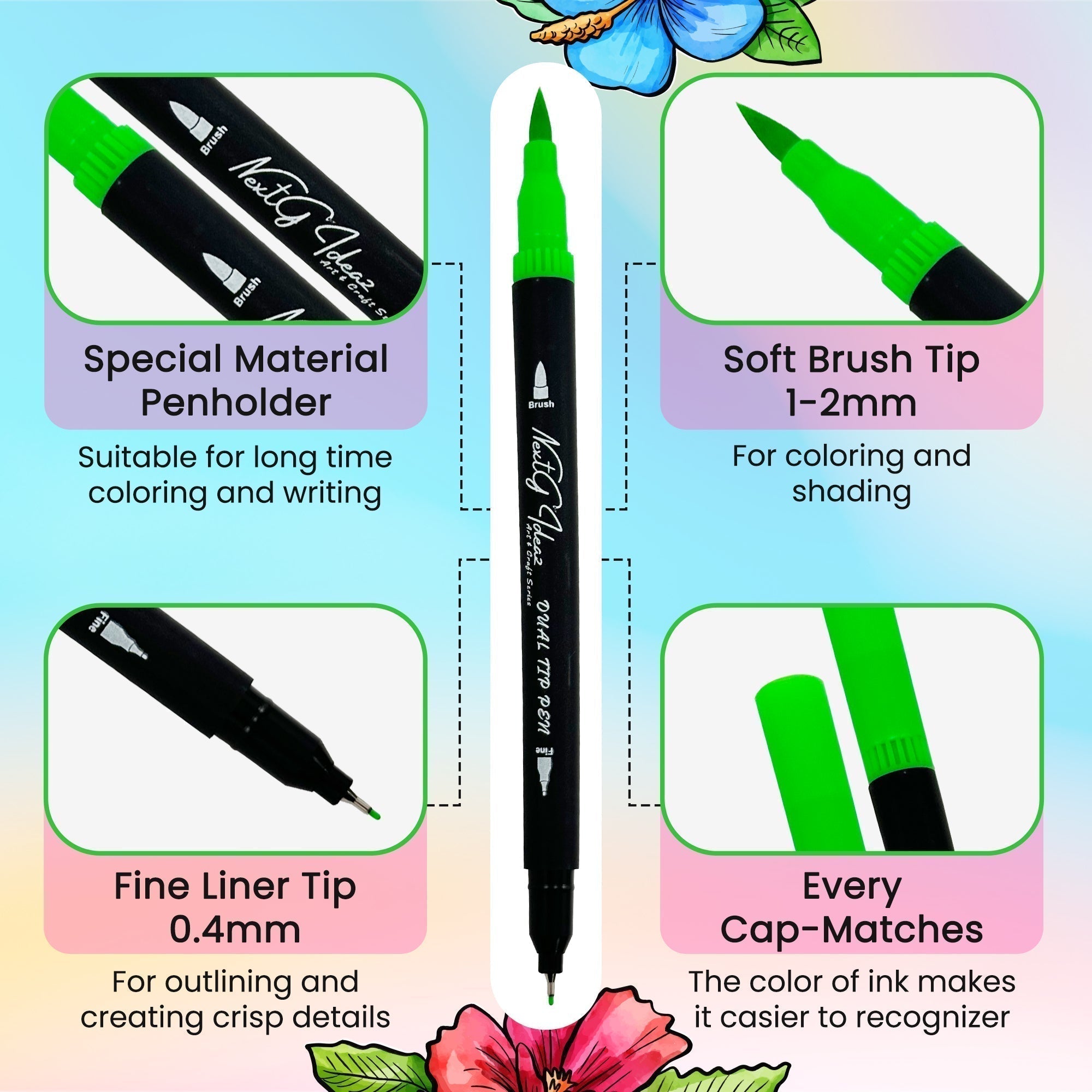 NextG Ideaz Dual Tip Brush Art Marker Pens - 80 Unique Color Pens NextG Ideaz