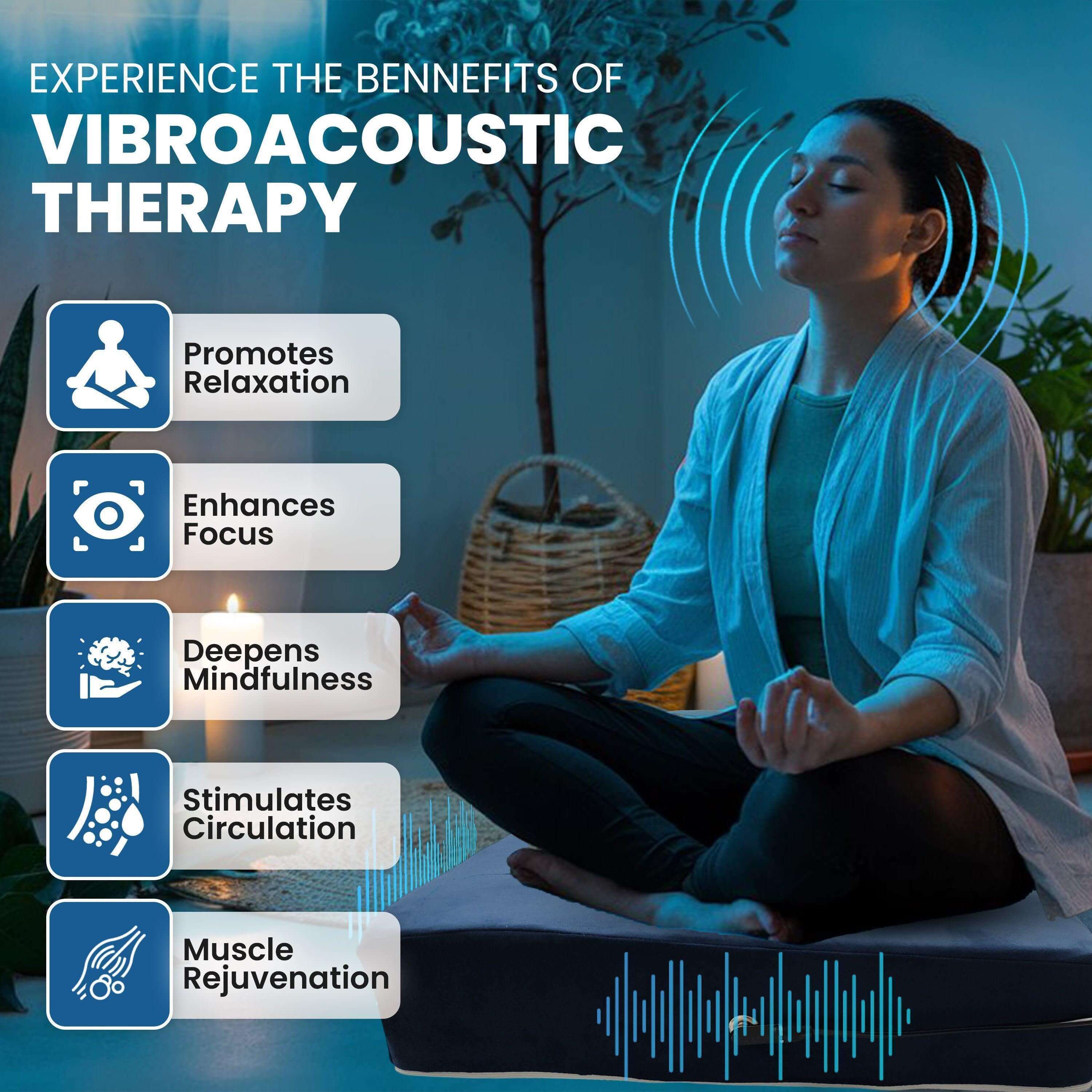 Vibroacoustic Therapy Zafu Meditation Cushion with custom amplifier Vibroacoustic Solutions