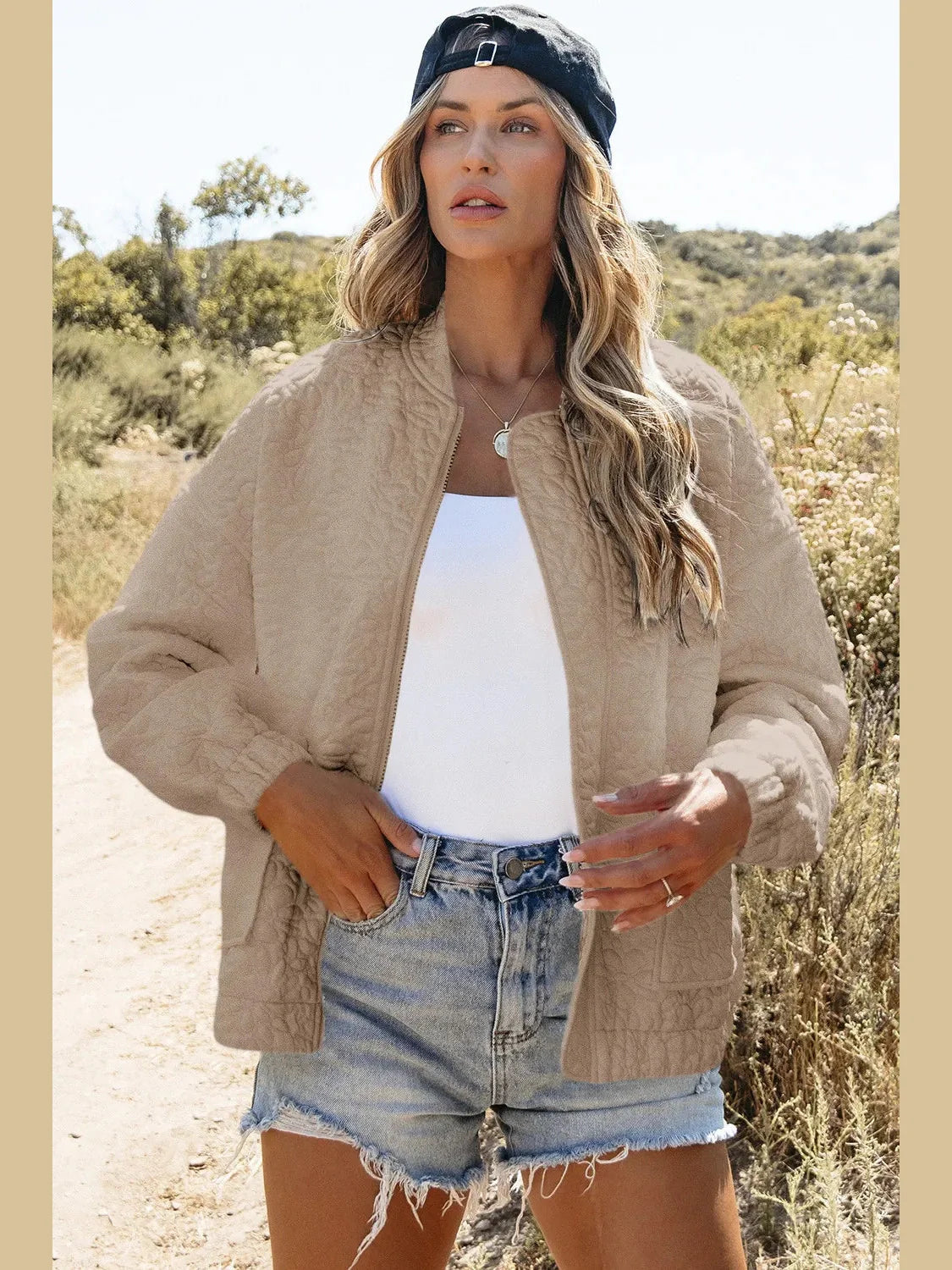 Baseball Collar Floral Quilted Jacket NicholesGifts