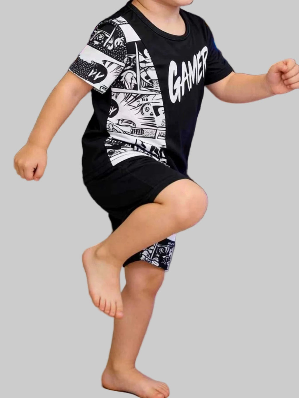 Toddler Boys Gamer Print Round Neck Tee and Shorts Set NicholesGifts