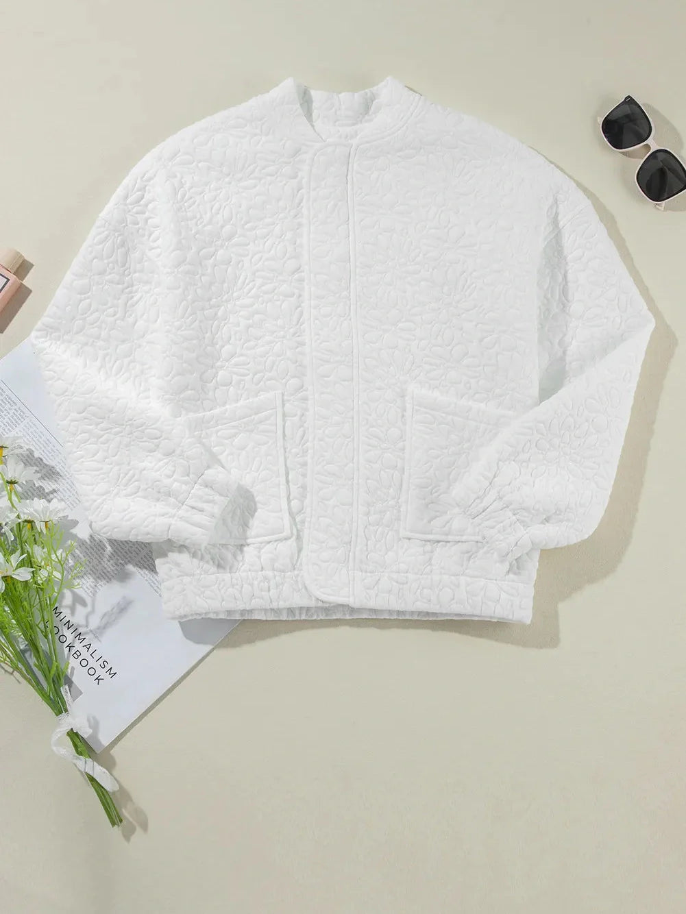 Baseball Collar Floral Quilted Jacket NicholesGifts