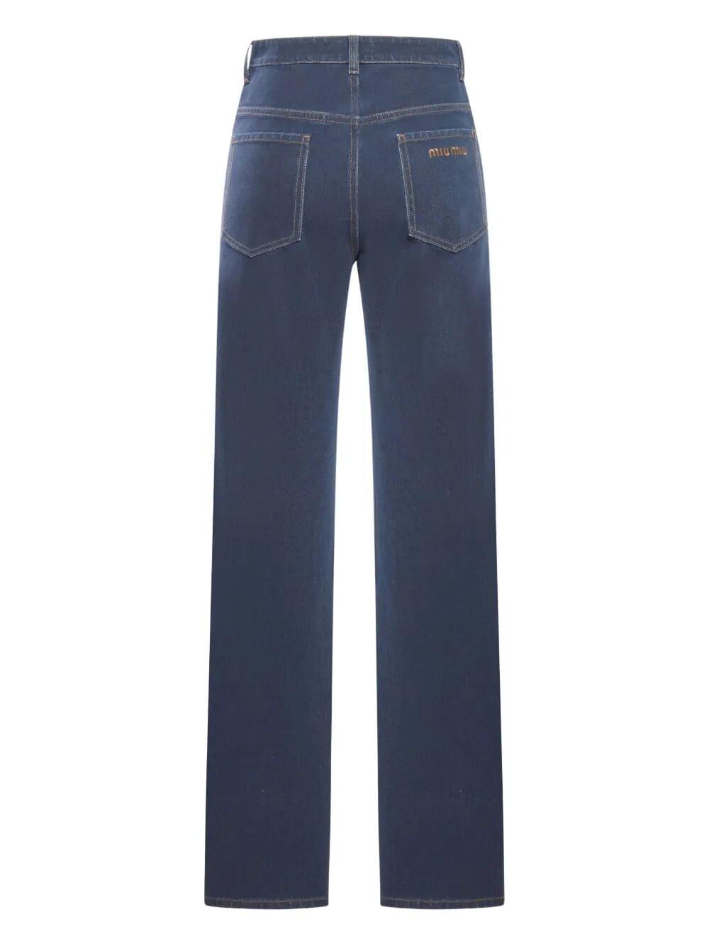 Miu Miu Women Embroidered-Logo Flock Jeans Luosophy