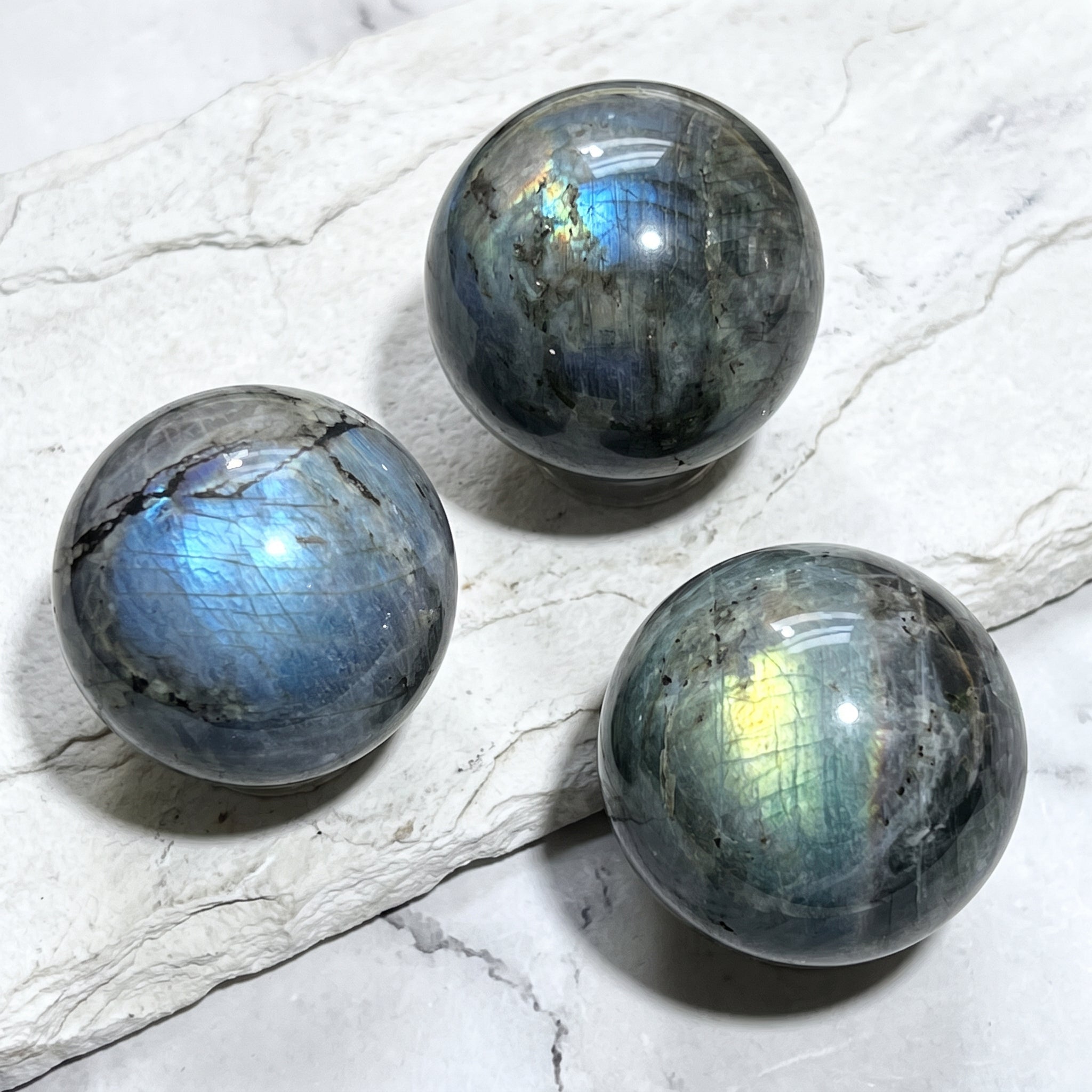 Flashy Labradorite Spheres (50-60mm)  Carving Amazing Crystals
