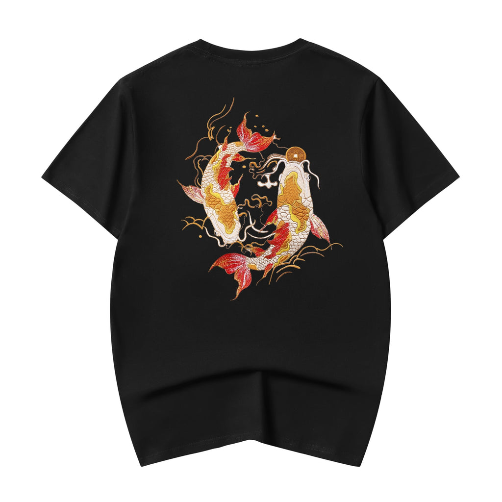 KH852 Golden Koi Fish Embroidery Tee Niepce