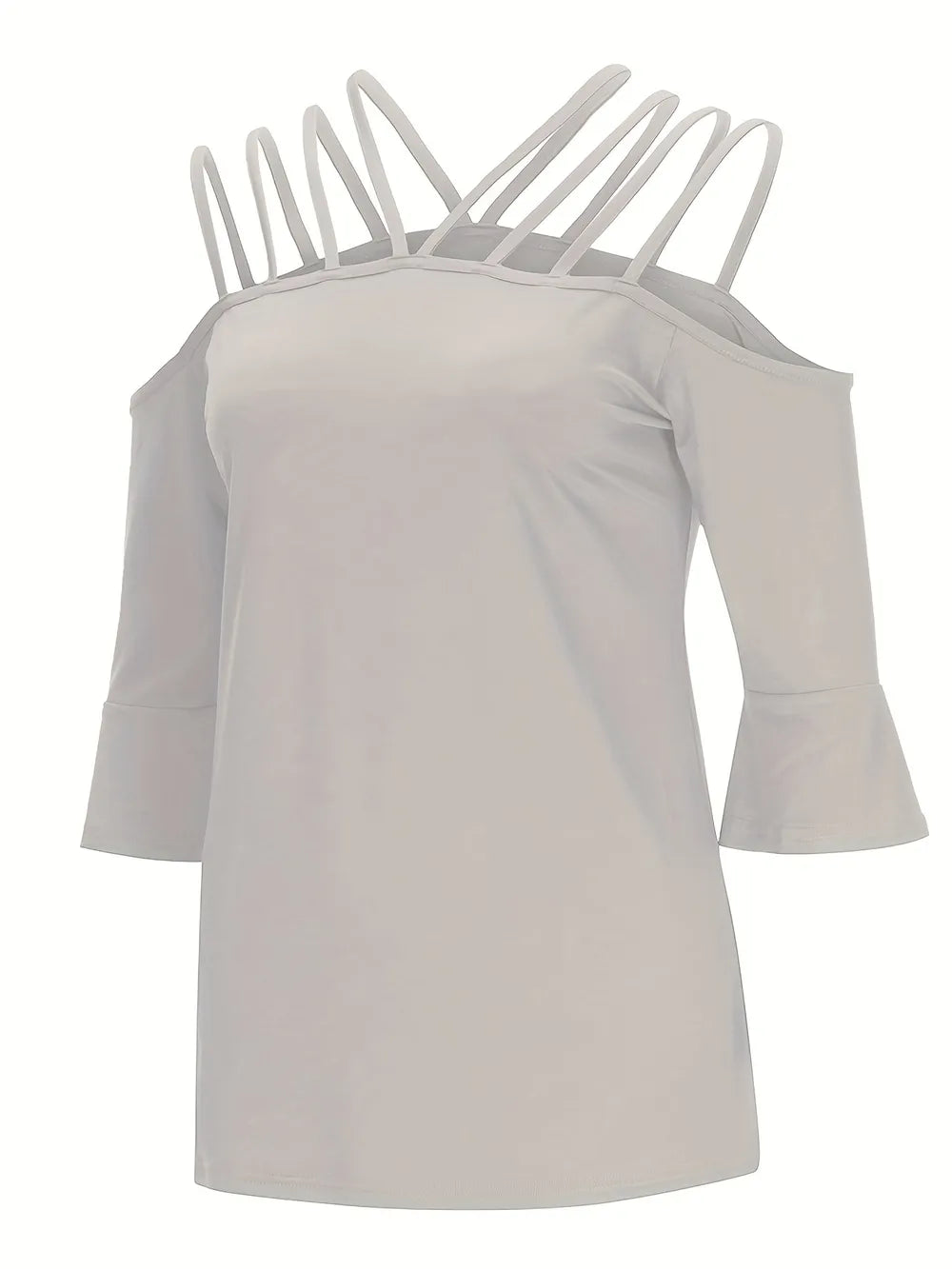 Women Full Size Cold Shoulder Three-Quarter Sleeve Blouse NicholesGifts