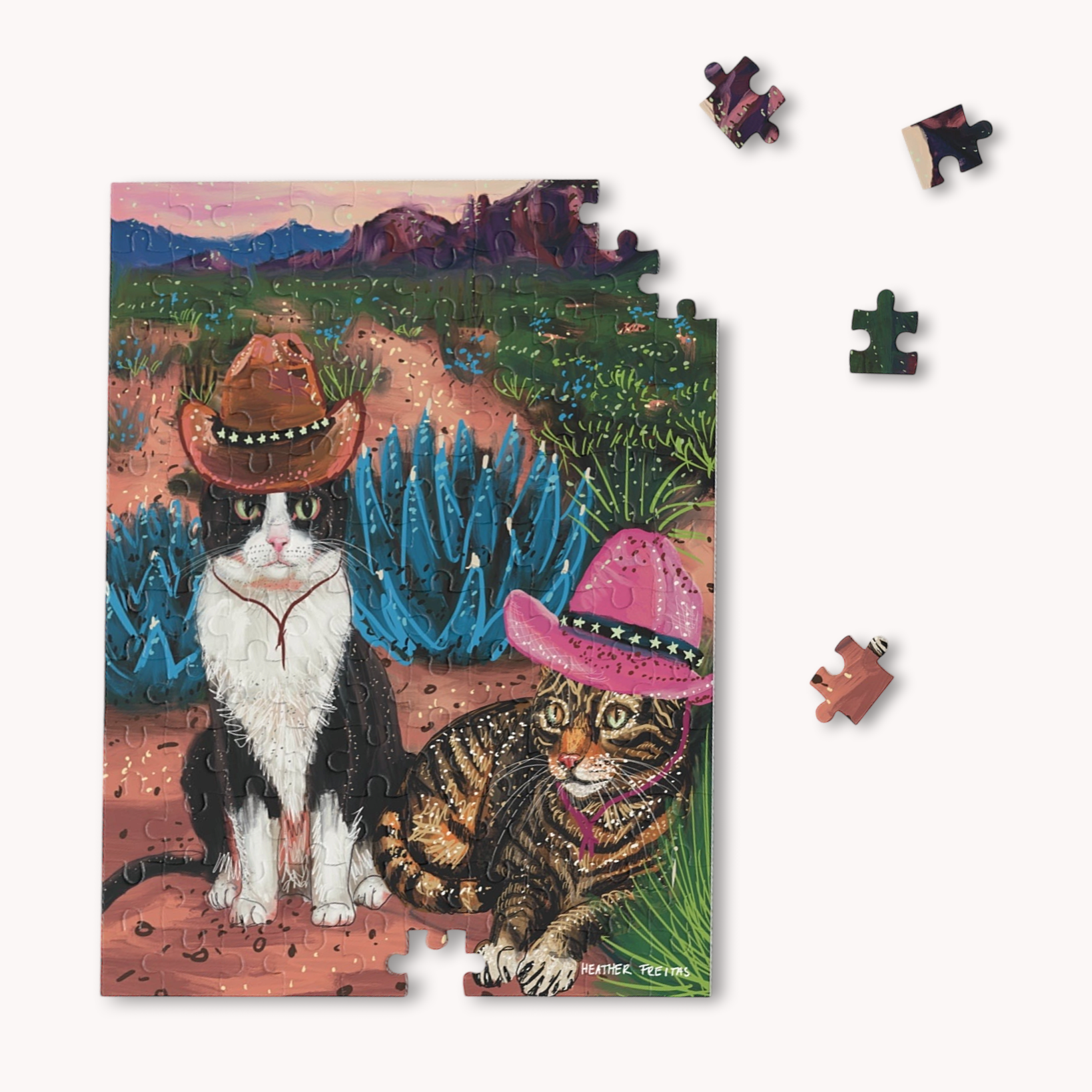 Cowboy Cats Fine Art Puzzle Heather Freitas