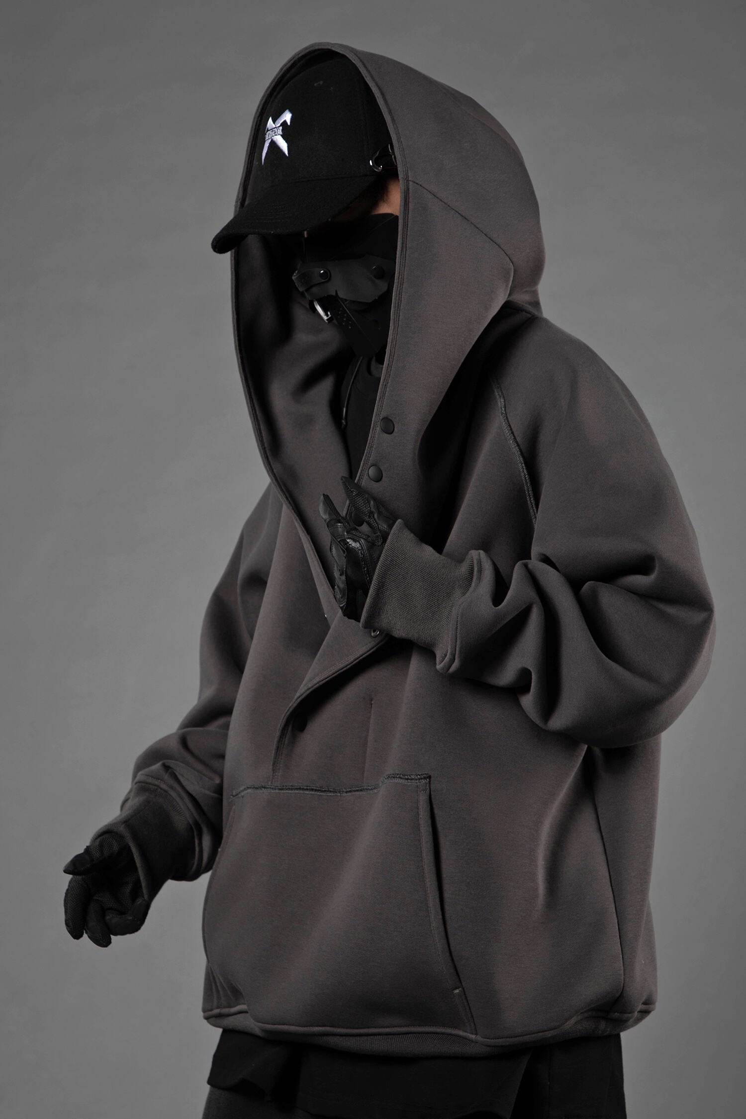 HiH38 Grey Layered Hoodie Niepce