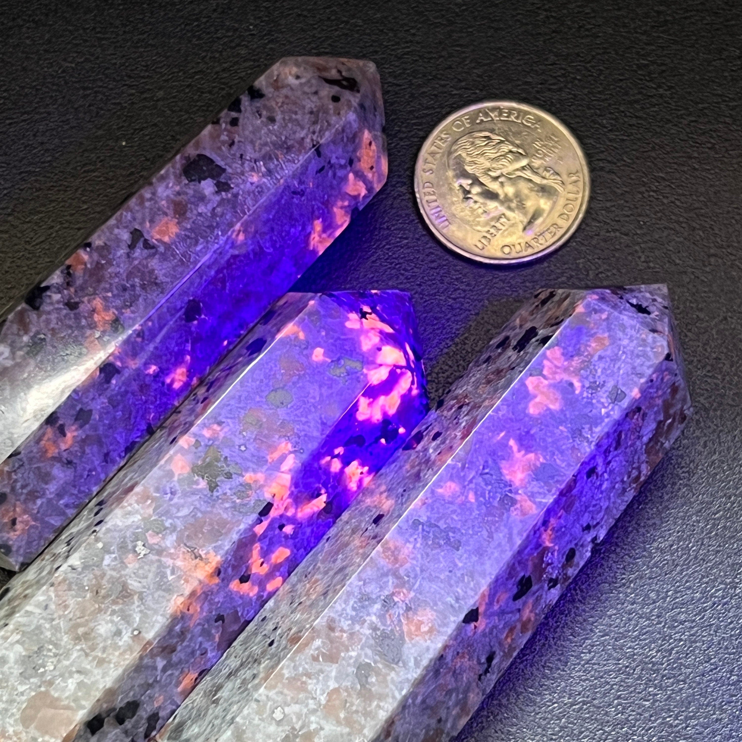 Syenite Standing Point Obelisk Tower (UV Reactive) Carving Gemstone Statue Home Decor Supply Amazing Crystals