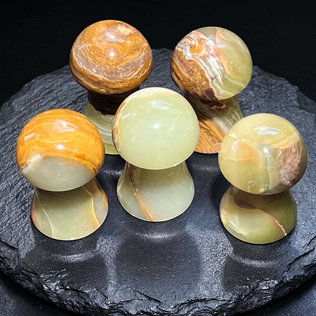 Green Banded Calcite Mushroon Crystal Carving Amazing Crystals