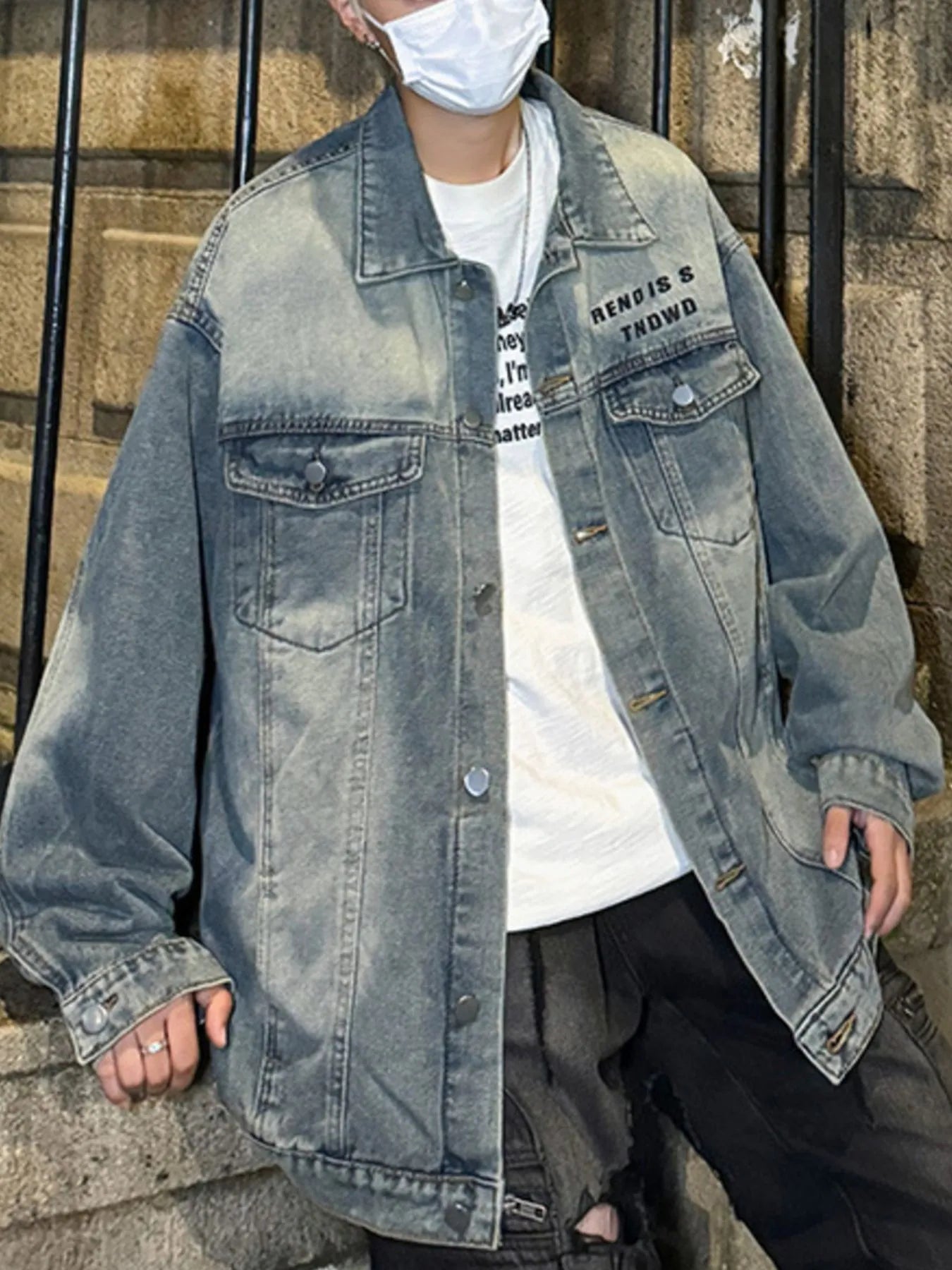 Men's Plus Size Oversized Button Up Washed Denim Jacket NicholesGifts