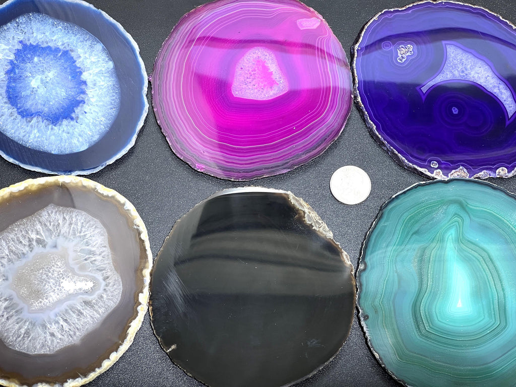 Large Round Circular Agate Slices (2 Pounds)(5 - 5.5 Inches)(Size #5) Two LBs Wholesale Pink Blue Teal Pink Purple Mixed Colors Amazing Crystals