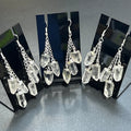 Quartz Crystal Long Earrings Pair (Silver Plated) Triple Dangle Jewelry Amazing Crystals