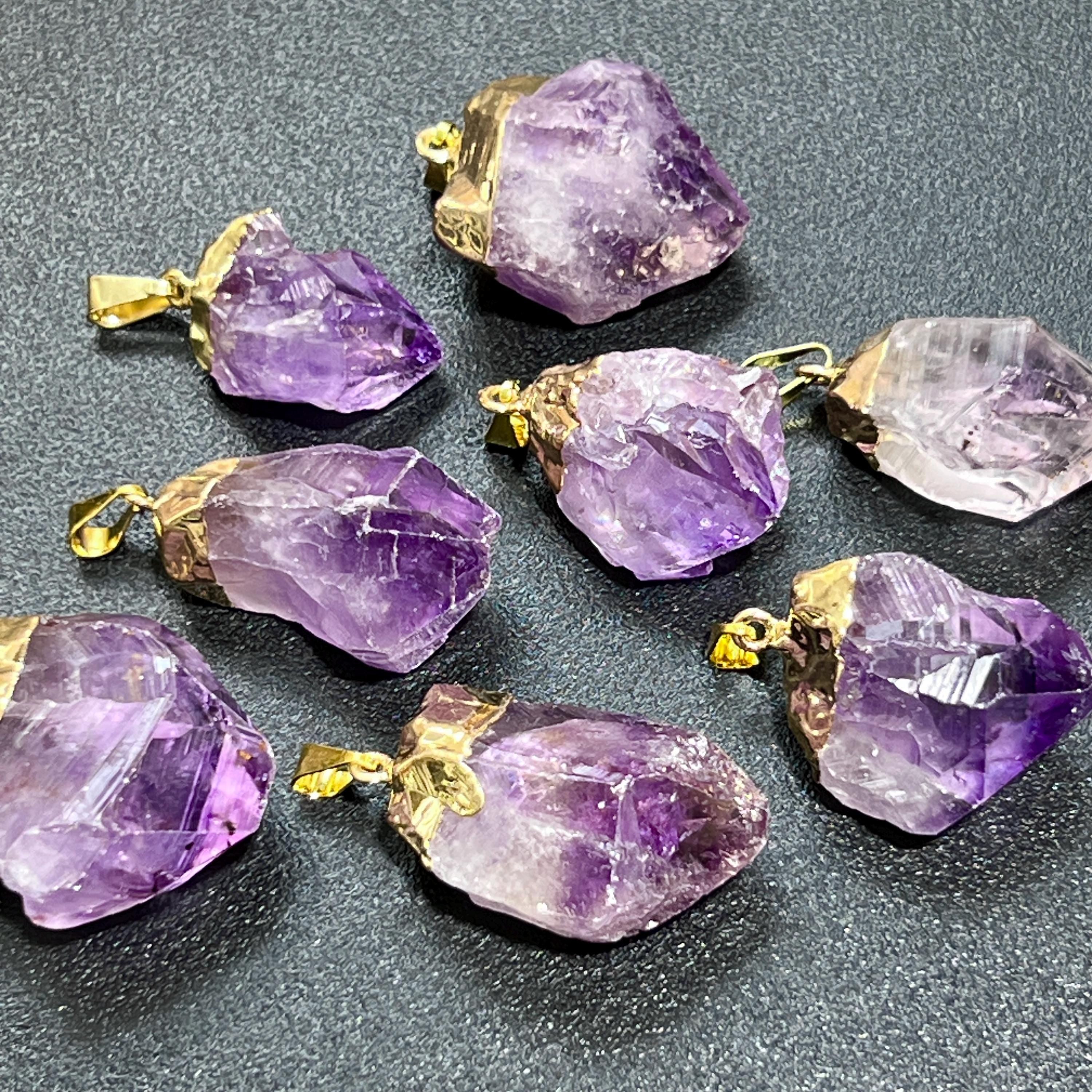 Amethyst Crystal Raw Point Pendant (Gold Plated) Gemstone Jewelry Necklace Supply Amazing Crystals