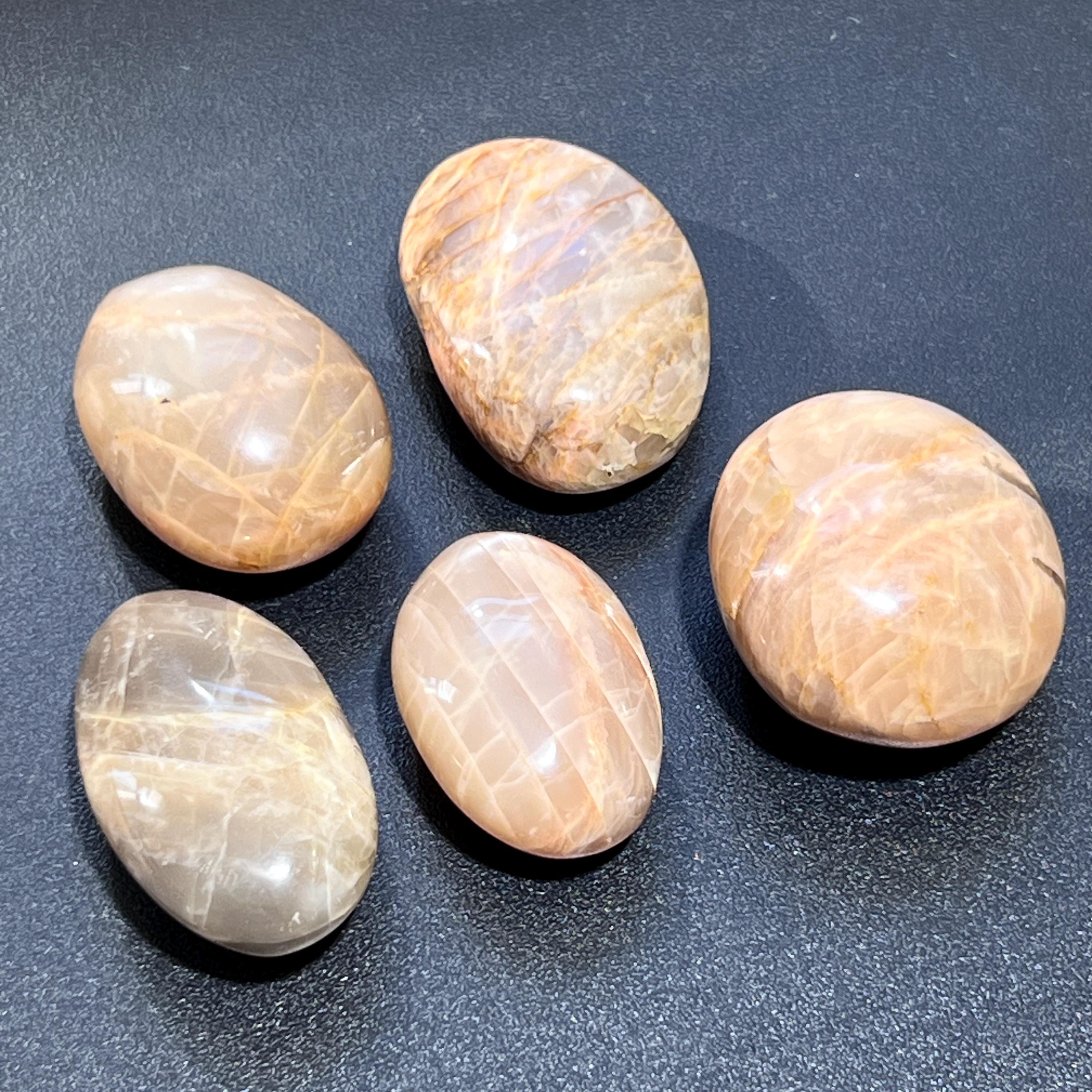 Peach Moonstone Flashy Palm Stone Carving Amazing Crystals