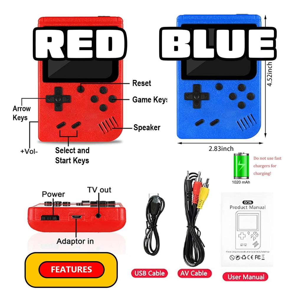 2 Pack Handheld Games for Kids Console 400 Retro Video Games, Portable Gaming Player Mini Arcade Electronic Toy Gifts for Boys Girls 2 Pack The Noodley