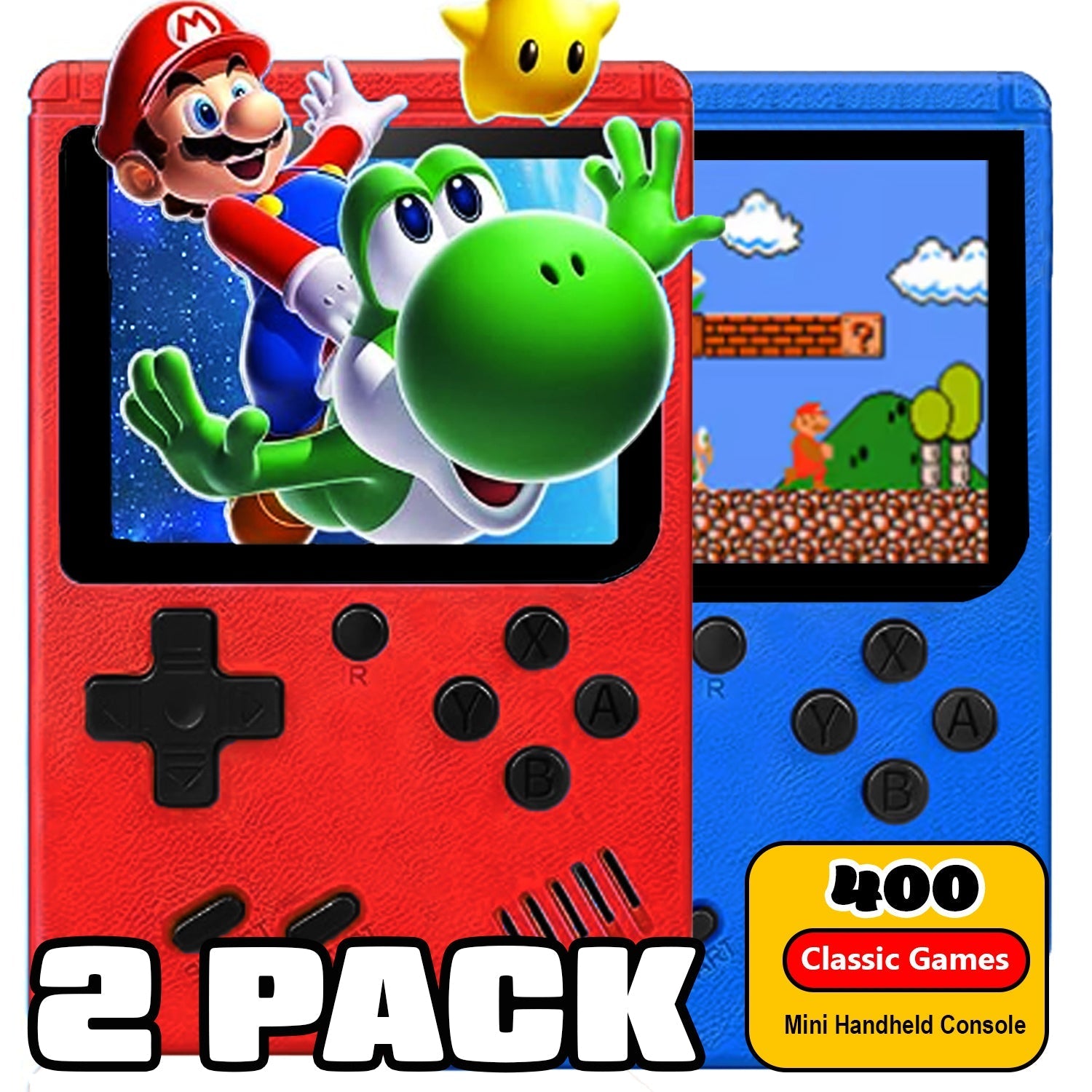 2 Pack Handheld Games for Kids Console 400 Retro Video Games, Portable Gaming Player Mini Arcade Electronic Toy Gifts for Boys Girls 2 Pack The Noodley