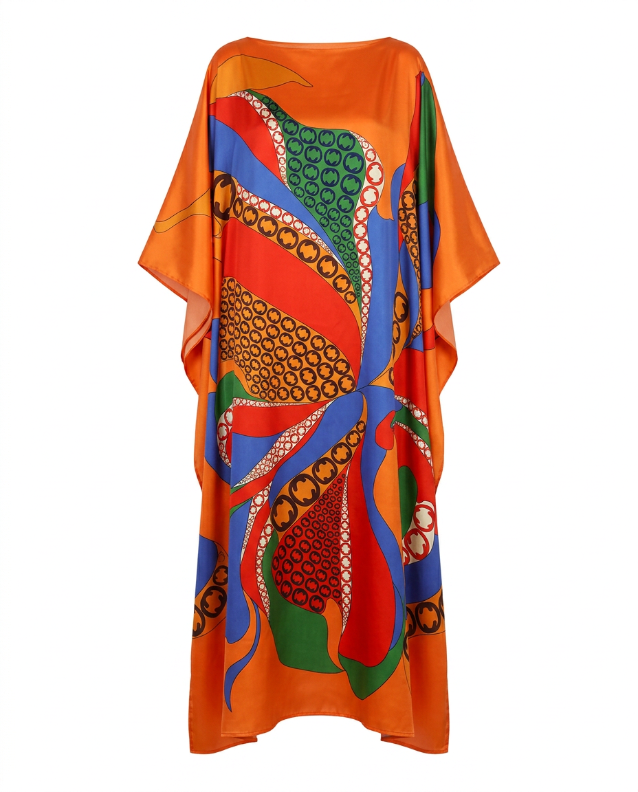 Energetic Printed Loose Kaftan Boho Brown