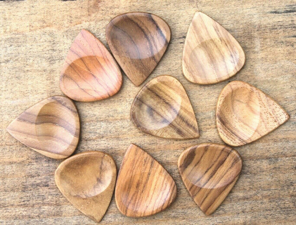 Teak Wood Guitar Or Bass Pick - 3.0 mm Ultra Heavy Gauge - 351 Groove Shape - Natural Finish Handmade Specialty Exotic Plectrum Exotic Plectrums