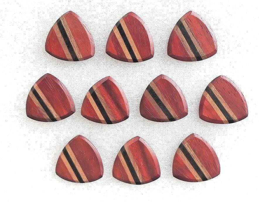 Padauk, Teak, & Ebony Wood Guitar Or Bass Pick - 3.0 mm Ultra Heavy Gauge - 346 Wedge Triangle Shape - Natural Finish Handmade Specialty Exotic Plectrum Exotic Plectrums