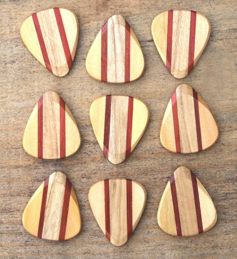 Maple, Padauk, & Teak Wood Guitar Or Bass Pick - 3.0 mm Ultra Heavy Gauge - 351 Wedge Shape - Natural Finish Handmade Specialty Exotic Plectrum Exotic Plectrums