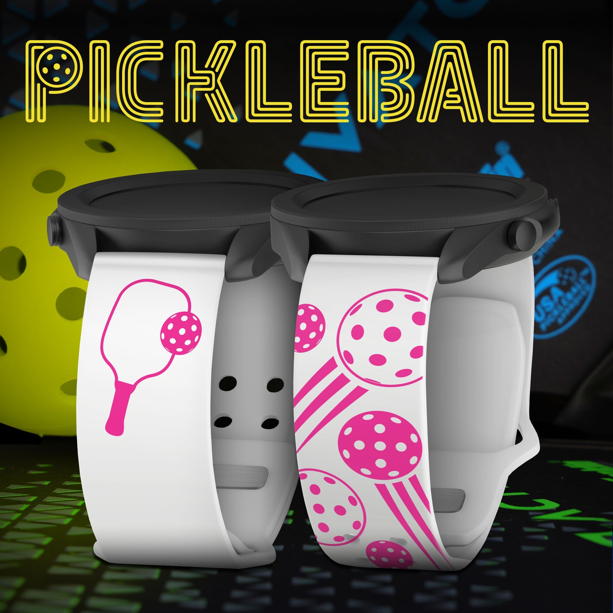 Pickleball Brights HD  Watchband for Samsung, Garmin, Fossil, and More Affinity Bands