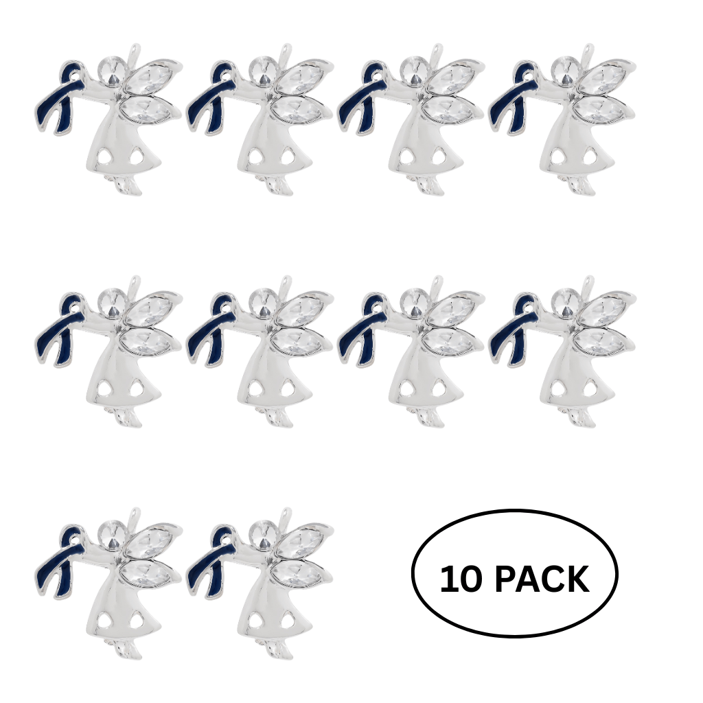 10 Pack Angel By My Side Dark Blue Ribbon Pins The Awareness Company