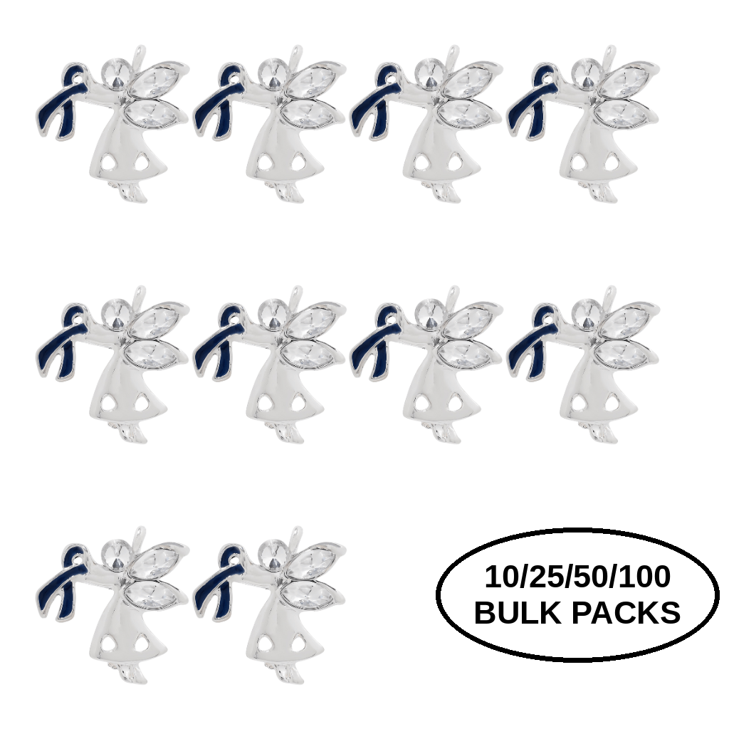 10/25/50/100 Angel By My Side Dark Blue Ribbon Pins The Awareness Company