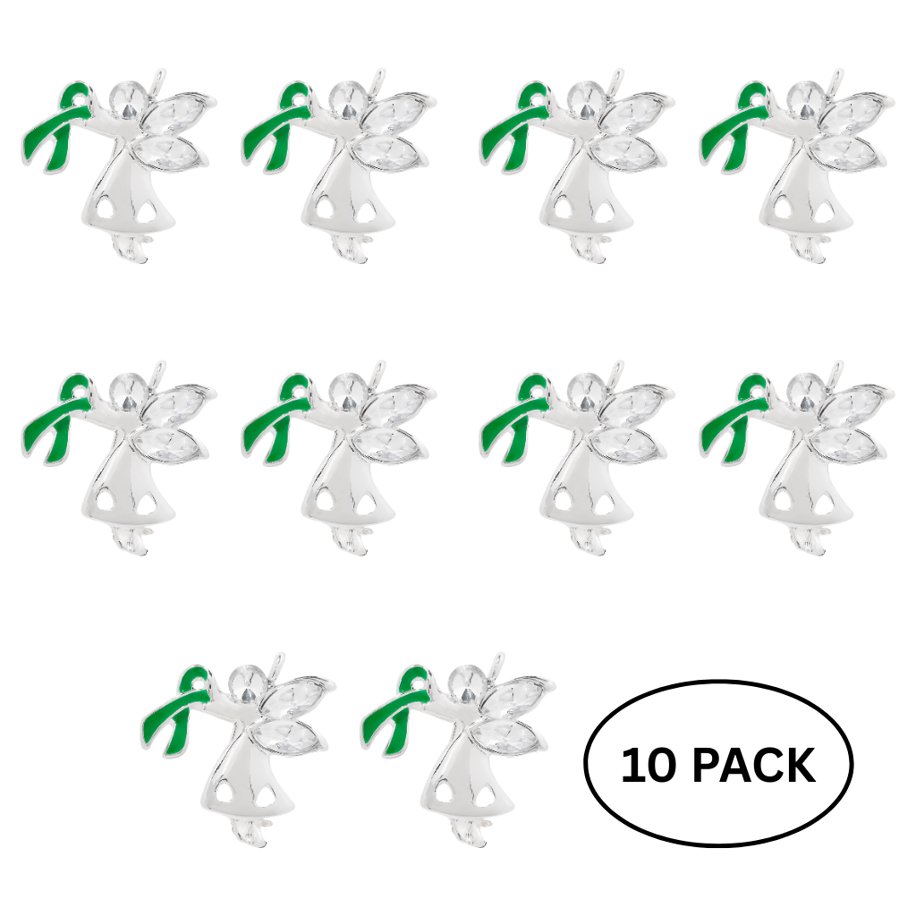 10 Pack Angel By My Side Green Ribbon Pins The Awareness Company