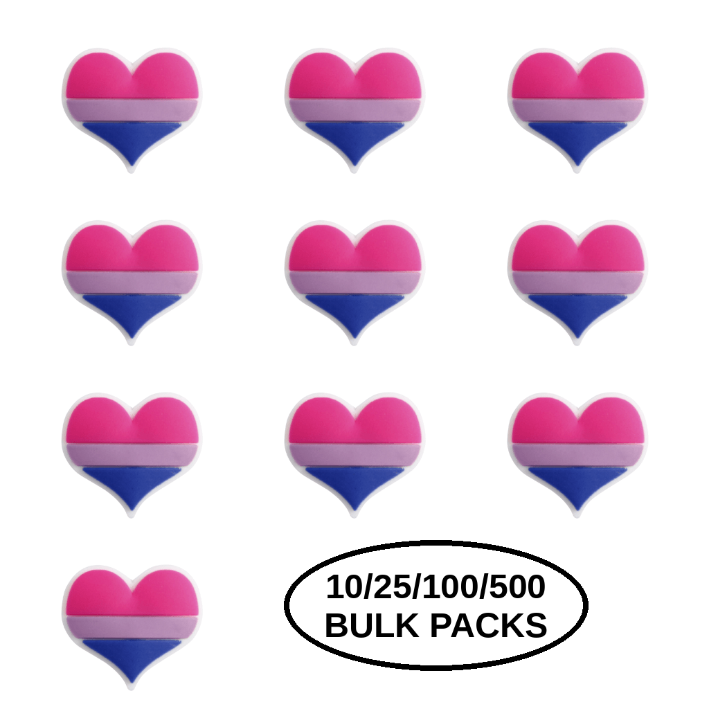 10/25/100/500 Bisexual Flag Heart Silicone Pins The Awareness Company