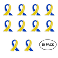 10 Pack Blue & Yellow Ribbon Lapel Pins The Awareness Company