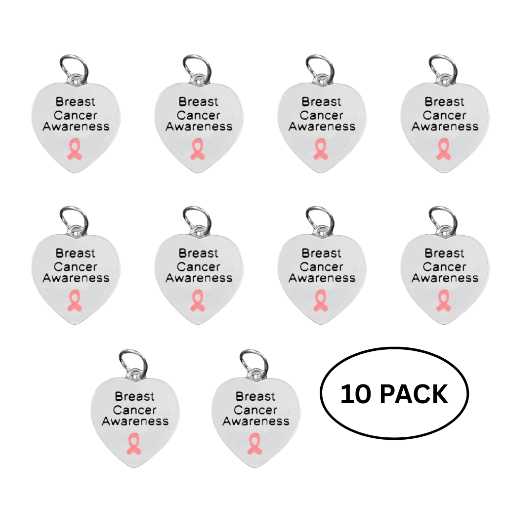 10 Pack Breast Cancer Awareness Heart Charms The Awareness Company