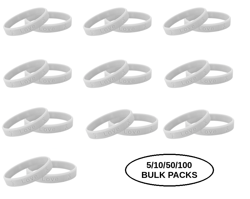 5/10/50/100 Gray Silicone Bracelets The Awareness Company