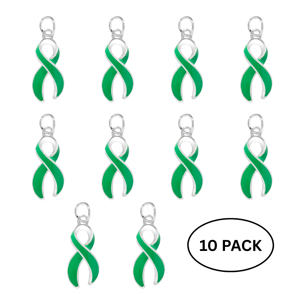 10 Pack Green Ribbon Charms The Awareness Company
