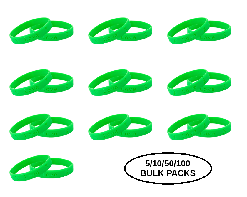 5/10/50/100 Green Silicone Bracelets The Awareness Company