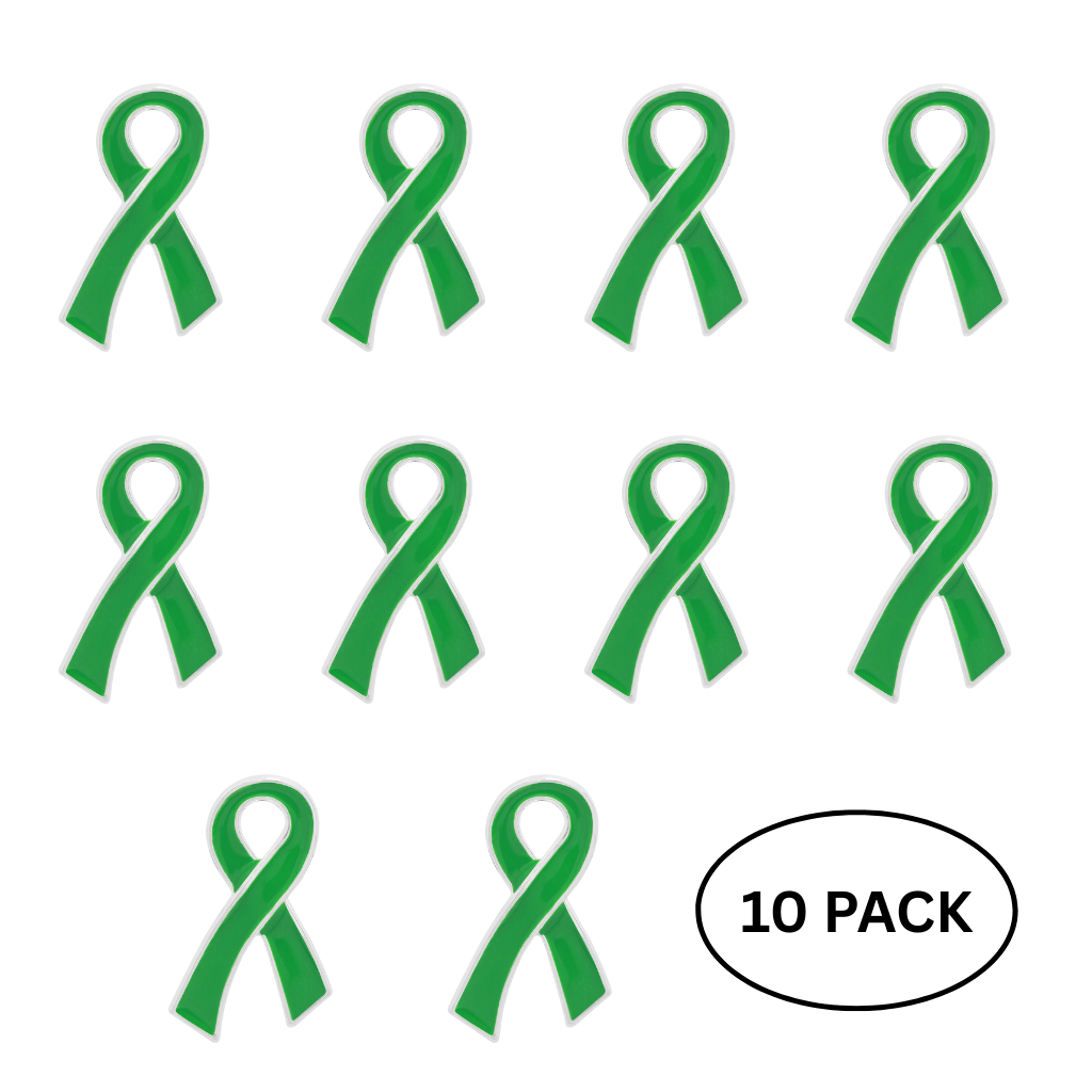 10 Pack Large Flat Green Ribbon Pins The Awareness Company