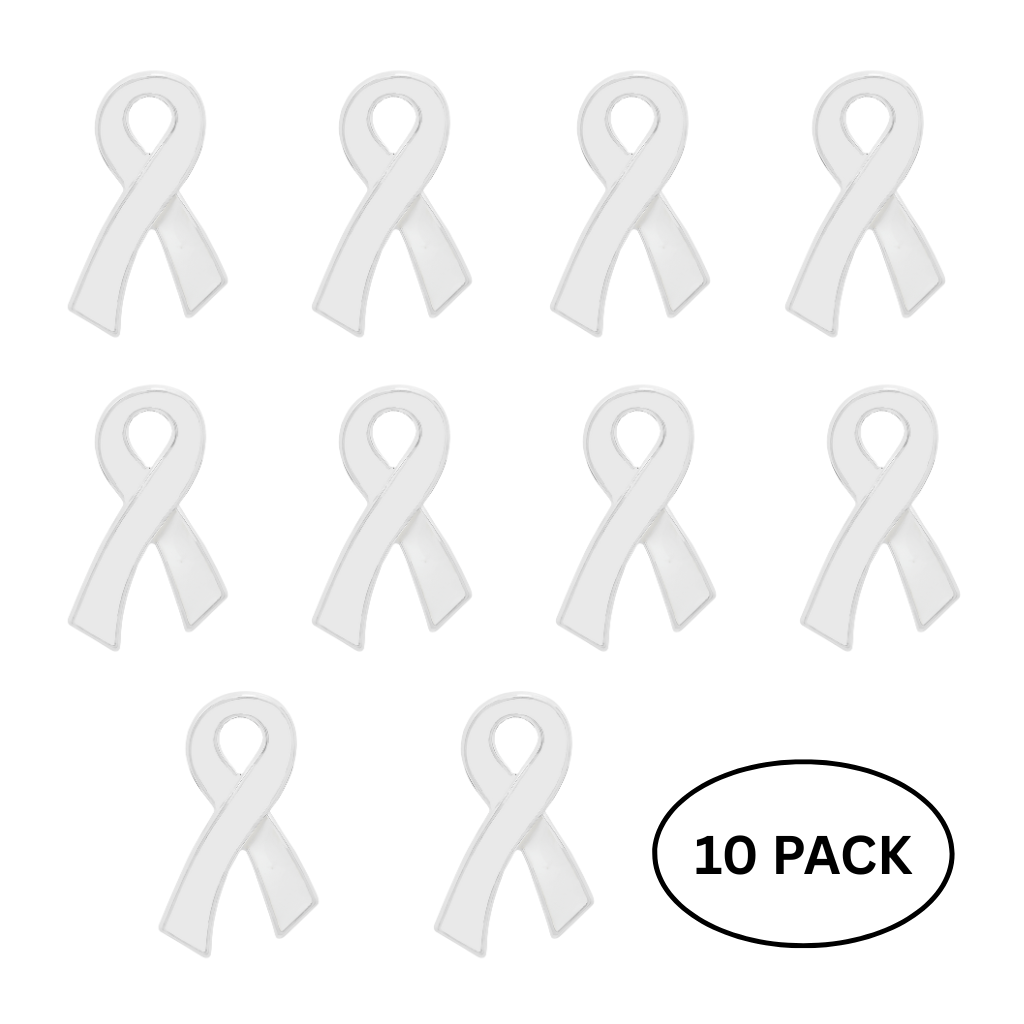 10 Pack Large Flat White Ribbon Pins The Awareness Company