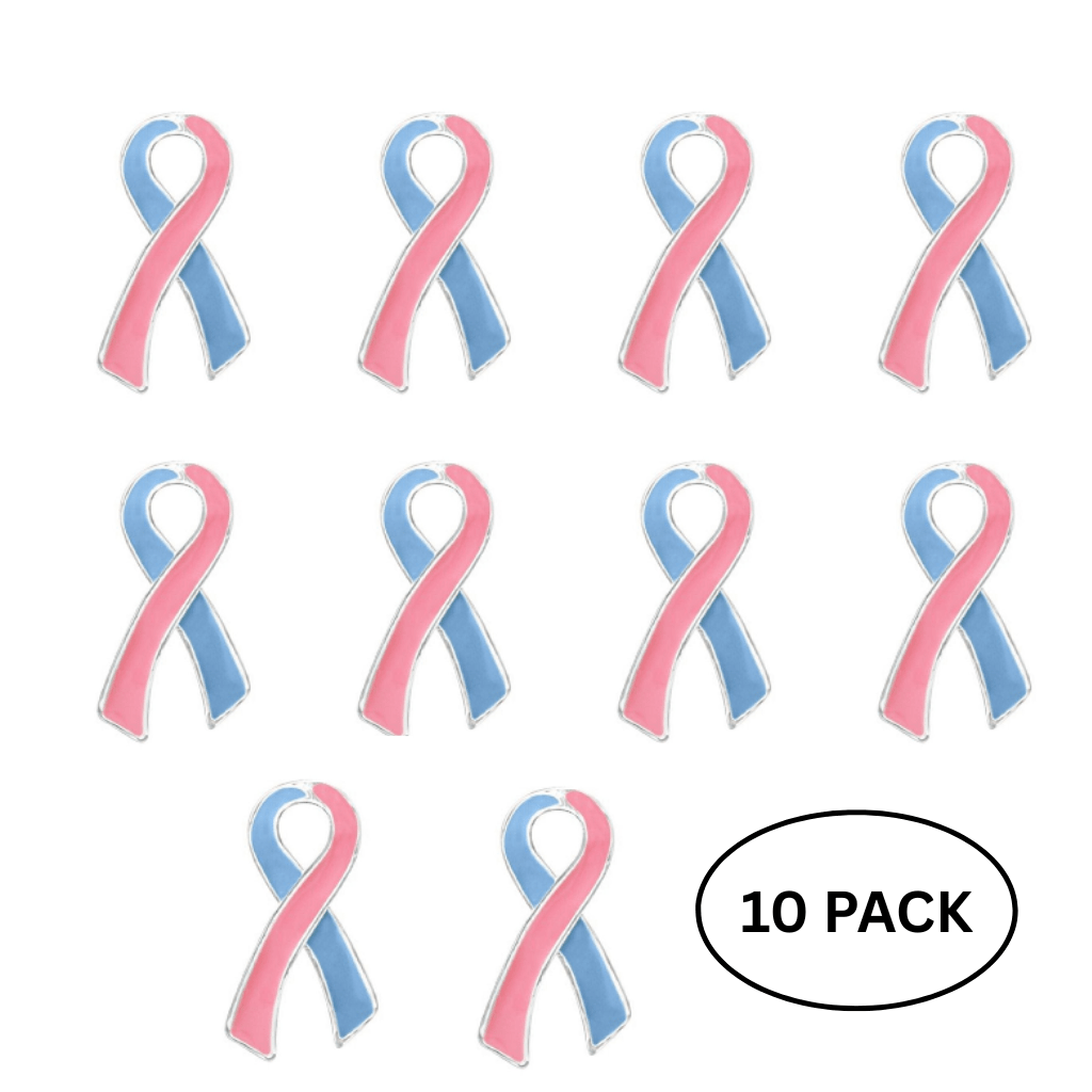 10 Pack Large Pink & Blue Ribbon Pins for Infant Death, SIDS, Miscarriage, Male Breast Cancer The Awareness Company