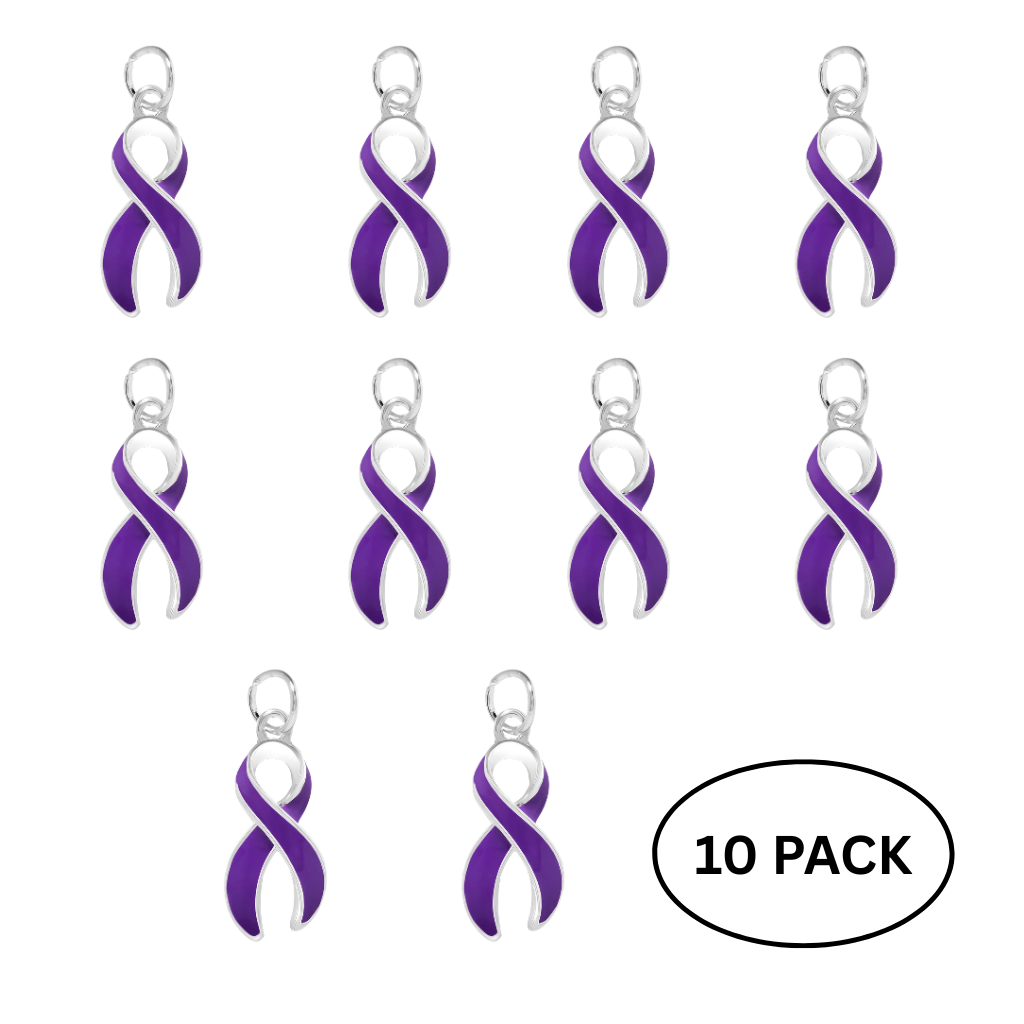 10 Pack Large Purple Ribbon Charms The Awareness Company