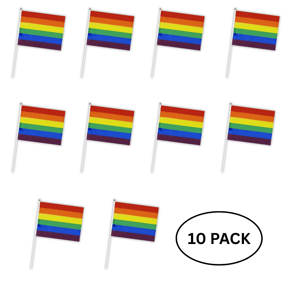 10 Pack Large Rainbow Flags on a Stick The Awareness Company