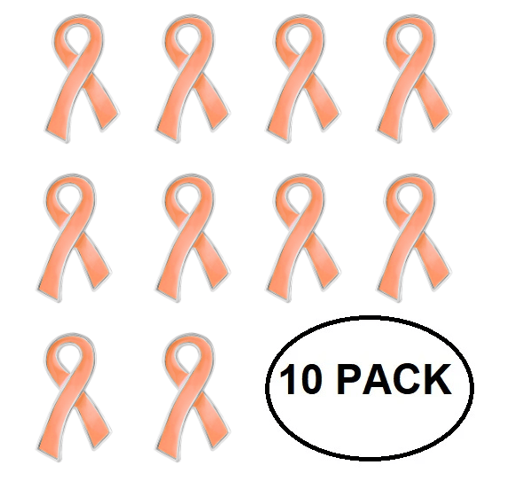 10 Pack of Peach Ribbon Awareness Pins for Uterine, Endometrial Cancer The Awareness Company