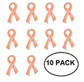 10 Pack of Peach Ribbon Awareness Pins for Uterine, Endometrial Cancer The Awareness Company