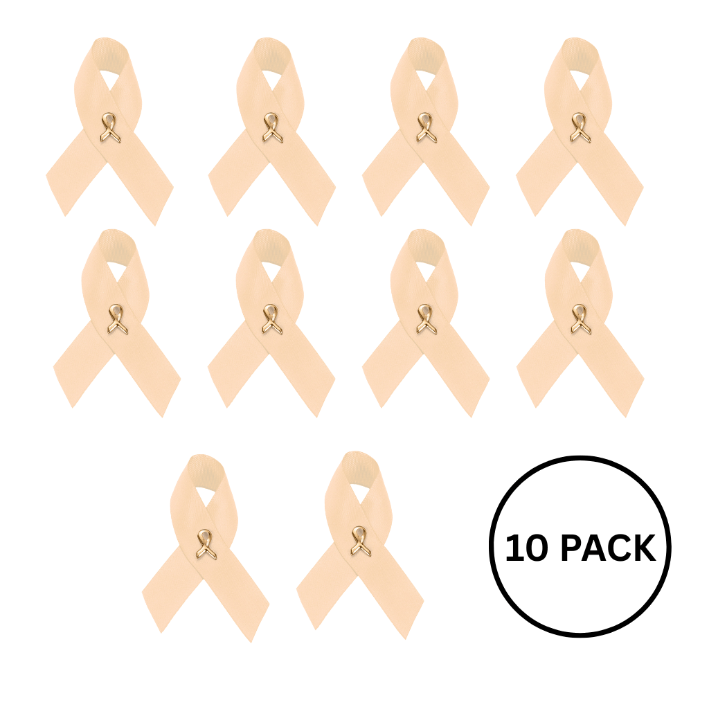 10 Pack of Peach Ribbon Satin Pins for Uterine Cancer, Endometrial Cancer The Awareness Company