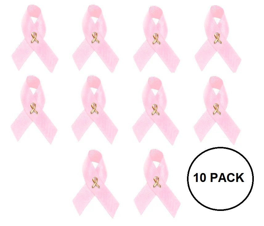 10 Pack of Satin Pink Ribbon Breast Cancer Pins The Awareness Company