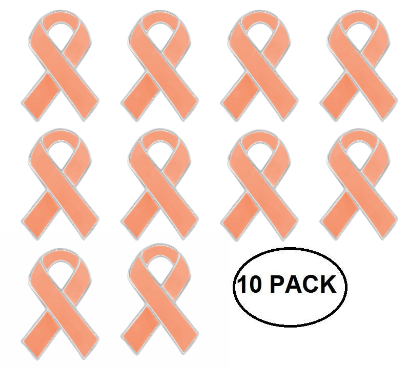10 Pack Peach Ribbon Awareness Pins The Awareness Company